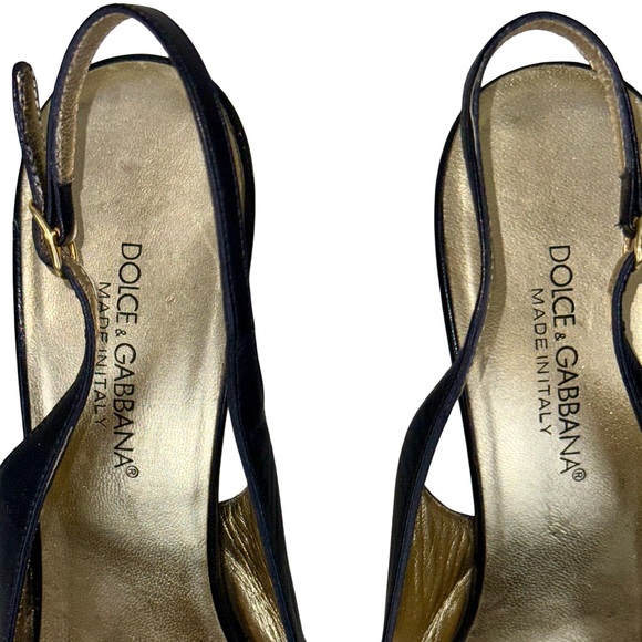 DOLCE & GABBANA BLACK LEATHER SLINGBACK HEELS - Picture 7 of 9
